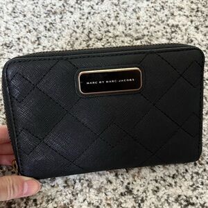 Marc by Marc Jacobs Medium Sized Wallet in Black Quilt - Burgundy Interior